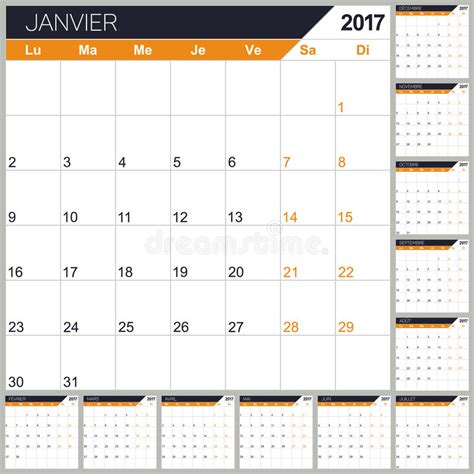 French Calendar 2017 Stock Vector Illustration Of Future 65691001