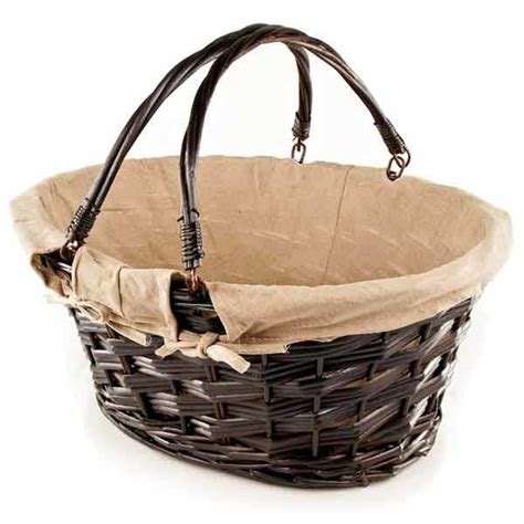 Large Brown Wicker Basket With Fabric Lined Handles