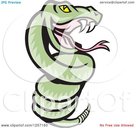 Clipart Of A Cartoon Green Rattle Snake Coiled Royalty Free Vector Illustration By Patrimonio