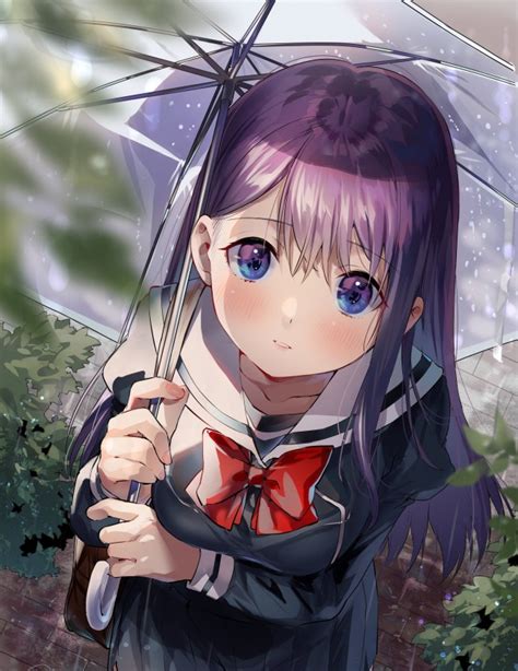 Download 3240x4200 Anime School Girl Umbrella Cute Moe Long Hair