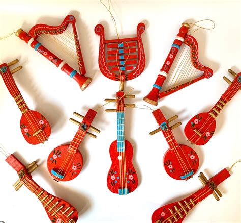 Vintage Wood Folk Music Instrument Ornaments For Christmas Etsy