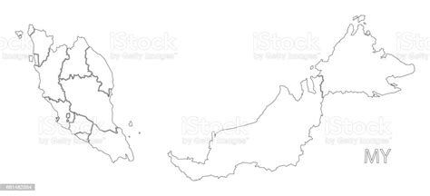 Malaysia Outline Silhouette Map Illustration With States Stock Vector