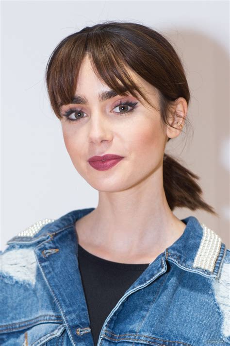 Lily Collins Denim Style Fringe Style New Hair Fashion