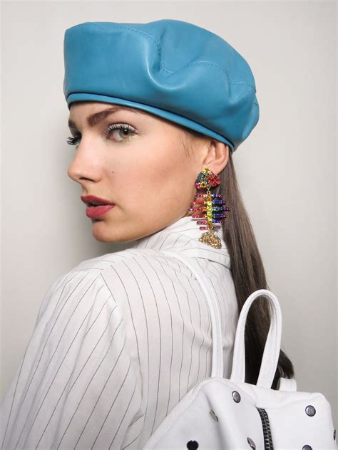 beret hats women leather hats for women blue winter french beret by janasleather on etsy
