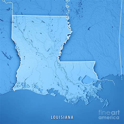 Louisiana State Usa 3d Render Topographic Map Blue Border Digital Art