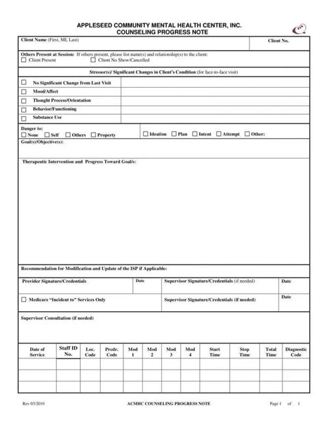 Counseling Progress Note Template Collection