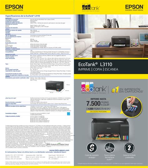 Printer type is ink tank; Driver Epson L3110 Windows y Mac