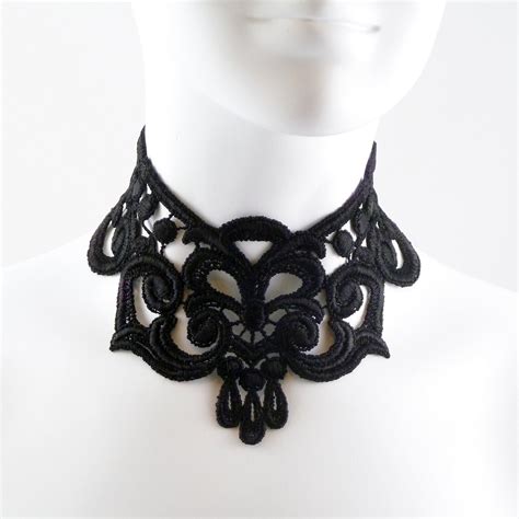 Intense Gothic Black Lace Choker Necklace Full Neck Large