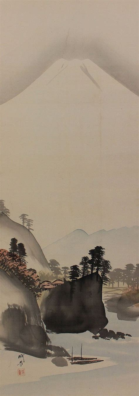 Japanese Fine Art Wall Hanging Scroll Painting Landscape Mt Fuji
