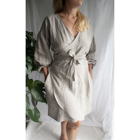 Linen Dress With Long Sleevessoften Linen Wrap Dress With Etsy