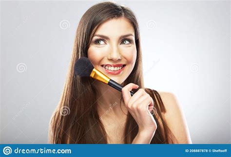 Beauty Portrait Of Woman Holding Make Up Brush Stock Photo Image Of