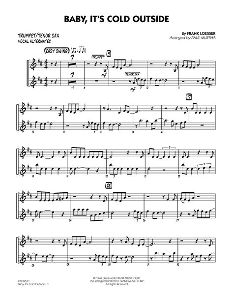 Baby Its Cold Outside Key C Trumpettenor Sax Vocal Alt Sheet