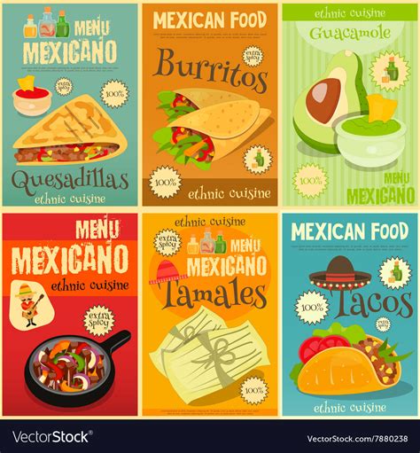 For the most accurate information, please contact the restaurant directly before visiting or ordering. Mexican food menu mini posters Royalty Free Vector Image