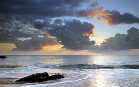 Nature Seascape Ocean Sea Waves Beaches Sky Clouds Sunset