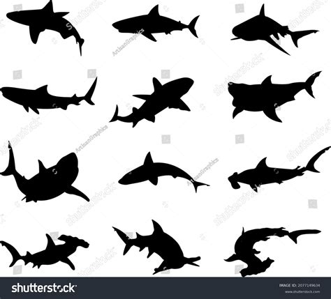 Vector Silhouette Collection Sharks Logos Artwork Vetor Stock Livre