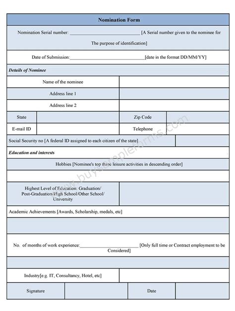 nomination form template  format