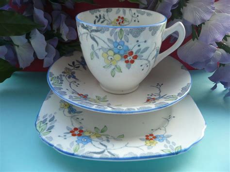 Lovely floral pattern all around with. British 1930's Sutherland Floral Bone China Tea Set Trio ...
