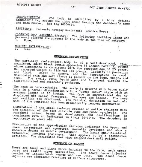 Joy Risker autopsy report - Dateline NBC - Crime reports - Body of