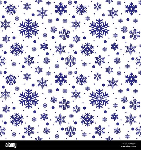 Seamless Pattern Of Blue Snowflakes On White Background Snowfall
