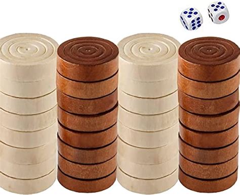 Eekiiqi 90 Peces Wood Backgammon Pieces With 6 Dices Classic Stackable