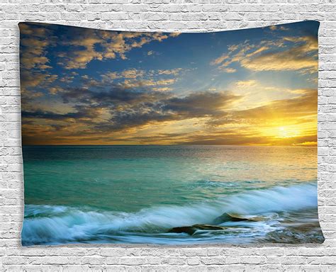 Ocean Decor Tapestry Transverse Seascape Of Sunset And A Rocky Coast Of ...