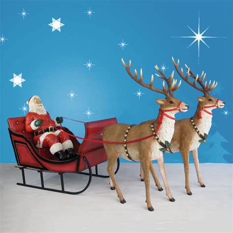 120in Wide Giant Santa Sleigh And Two Reindeer Set