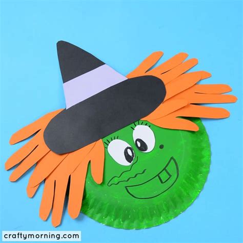 Diy Paper Plate Handprint Witch Craft For Halloween