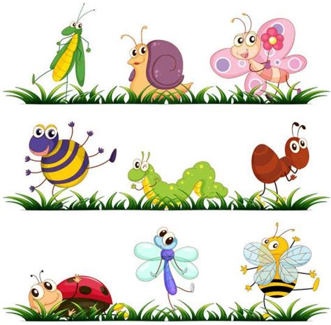 Funny Cartoon Insects Vector Set Ilustracje Zwierzęta