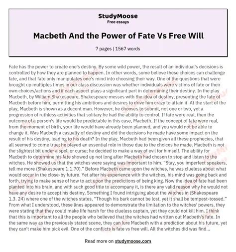 Macbeth And The Power Of Fate Vs Free Will Free Comparison Essay