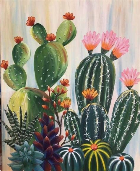 Cactus Flower Painting Cactus Paintings Cactus Drawing Cactus Art