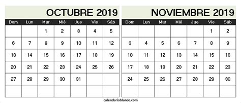 Calendario Mes De Octubre Y Noviembre 2019 Plantilla Editable