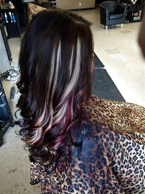 For brown hair, changing it to a blonde ombre looks seamless than changing it from brown to red. Mocha brown with blonde and red violet peekaboos | Hair ...