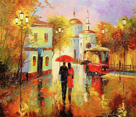 Autumn Rain In The City Of Love Painting By Olha Darchuk