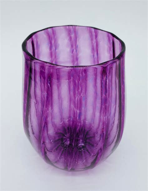 Hand Blown Glass Purple Straight Optic Stemless Wine Glass Etsy