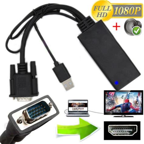 1080p Vga To Hdmi Usb Audio Video Cable Adapter Converter Laptop Pc