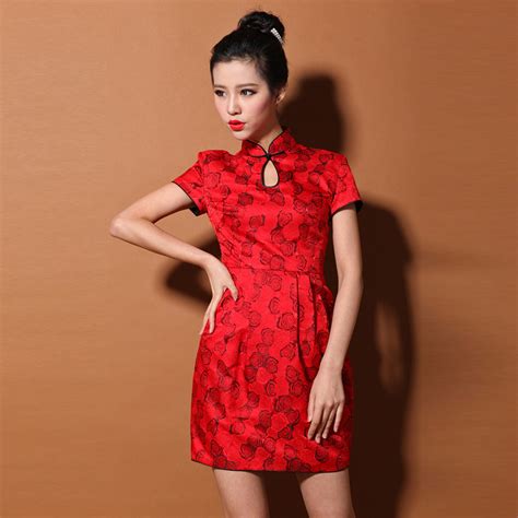 custom made modern red brocade short cheongsam qipao dress qipao cheongsam and dresses women