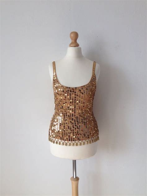 Gorgeous Vintage Womens S S Gold Sequined Top By Baileysbits Gold
