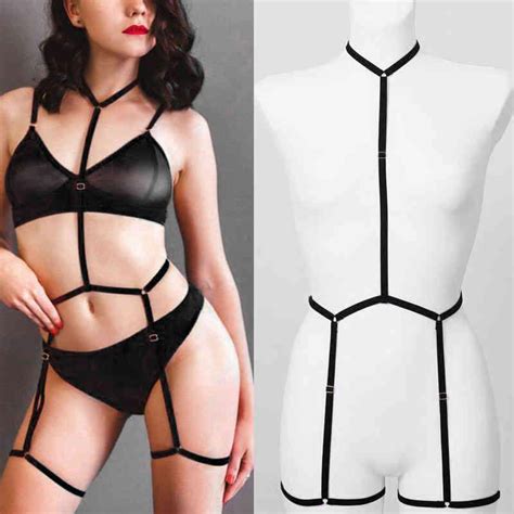 body harness sexy bondage lingerie set black halter elastic women harness harajuku goth rave