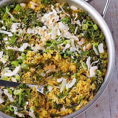 One Pot Turmeric Coconut Rice With Kale Plant Based And Oil Free Rice