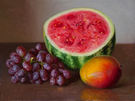 Wang Fine Art Grapes Watermelon And A Mango Still Life Painting