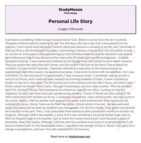 Personal Life Story Free Essay Example
