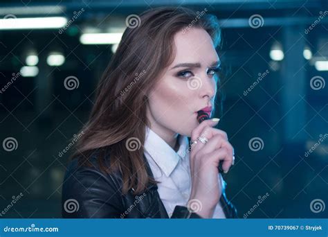 Pretty Woman Smoking E Cigarette Stock Image Image Of Smoking