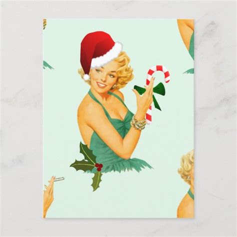 Vintage Pin Up Christmas Holiday Postcard