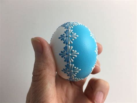 Easter Egg In Blue Chicken Egg Pysanky Wax Embossed Pysanka Drop