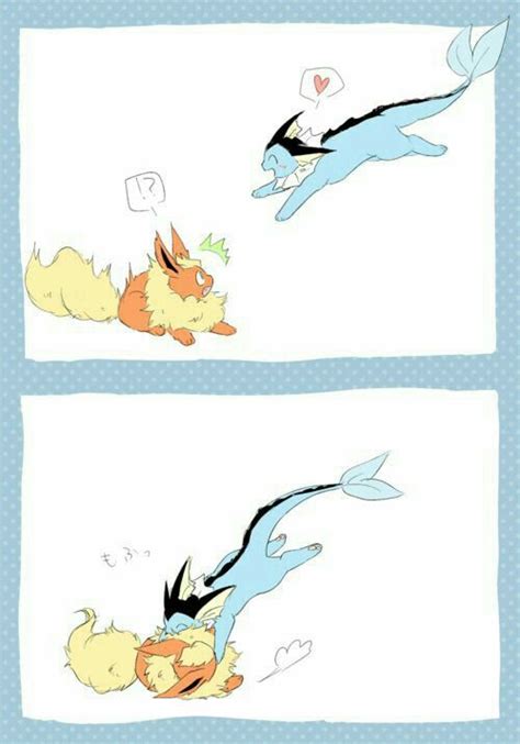 Vaporeon And Flareon Adorable Pokémon Tackle And Hug