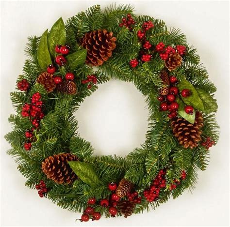 Premier 45cm Natural Pine Cone And Red Berry Christmas Wreath