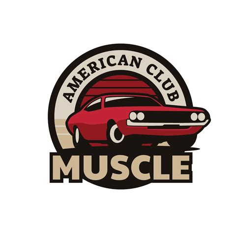 The American Club Musclee Logo With An Old Car In The Center And Words