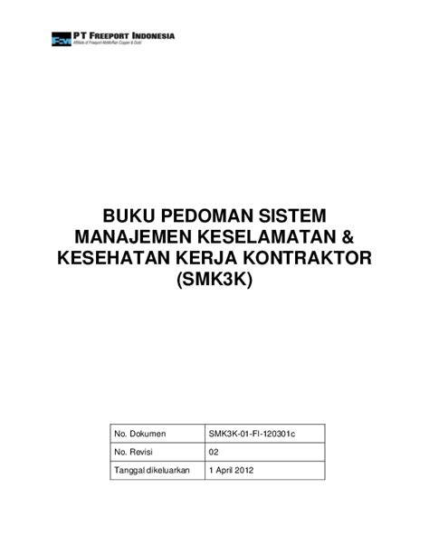 Apakah contoh tempat kerja dlm bidang penginapan? (PDF) Contoh Buku Pedoman Manual K3L | Peter Marpaung ...