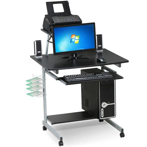 Product title white computer desk with keyboard tray and drawers. Mobile Computer Desk with Keyboard Tray,Printer Shelf and Monitor PC Stand Black | eBay