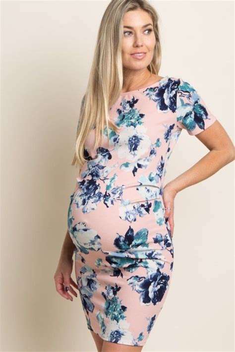 Pink Floral Print Fitted Maternity Dress A Floral Print Fitted Maternity D Fitted Maternity